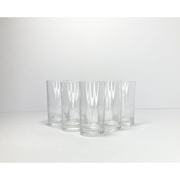 Russel Wright mid century glass tumblers for sale Set of 5 Vertically Cut Highball Tumbler Glasses, 4 3/4” 8oz, Mid-century 1960s
